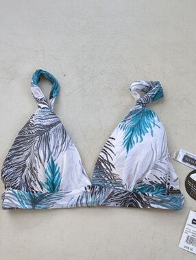 Nicolita White Bikini Top with Teal and Gray Palm Print